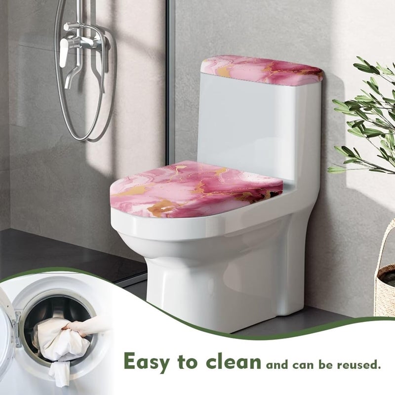 CREAMIC Pink Marble Print Toilet Lid Cover and Toilet Tank Cover 2Pcs Toilet Seat Cover and Tank Lid Covers Stretch Toilet Covers Set for Bathroom Fits Most Toilet Tanks & Lids - Image 4